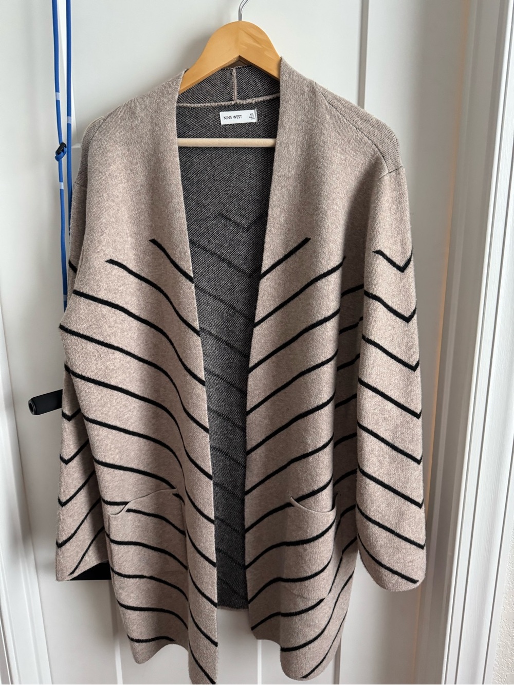 Nine West Taupe Cardigan with Black Diagonal Stripes